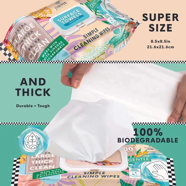 Alt view image 3 of 5 - Single Surface Cleaning Wipes Bleach Free, Thick & Large Dispose, All-Purpose Cleaner for Bathroom, Kitchen, Office, 100 Count Soft Flow, Biodegradable, No Scent