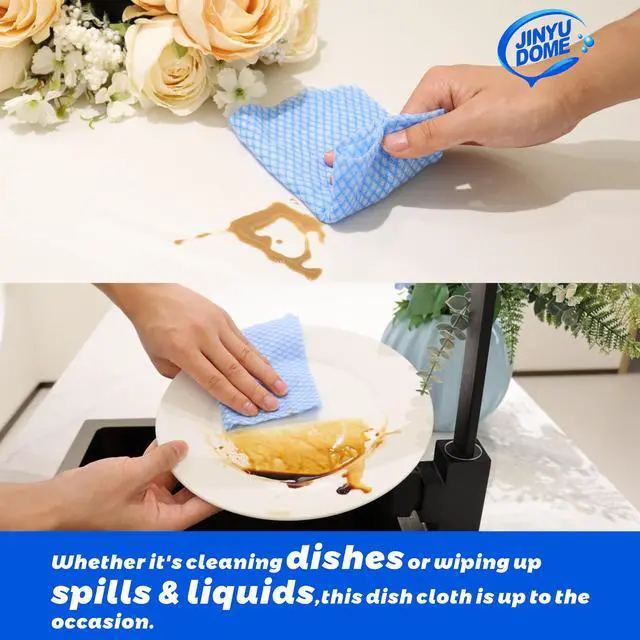 Alt view image 5 of 6 - Disposable Kitchen Cleaning Cloths Dish Towels Dish Cloth Reusable Cloths for Kitchen, Bathroom, Household Cleaning (Blue 100 Pack)