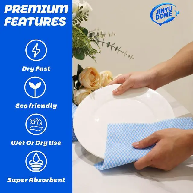 Alt view image 2 of 6 - Disposable Kitchen Cleaning Cloths Dish Towels Dish Cloth Reusable Cloths for Kitchen, Bathroom, Household Cleaning (Blue 100 Pack)