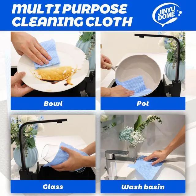 Alt view image 4 of 6 - Disposable Kitchen Cleaning Cloths Dish Towels Dish Cloth Reusable Cloths for Kitchen, Bathroom, Household Cleaning (Blue 100 Pack)