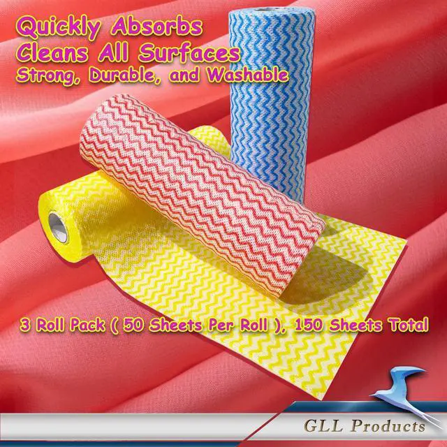 Alt view image 2 of 6 - Disposable Cleaning Cloths Wipe Roll, Dish Wash Cloths, Cleaning Washcloth Towel for Kitchen Bathroom Furniture and Car, One-Hand Tearing (Pack of 3-Rolls, 150-Sheets Total)
