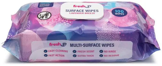 Alt view image 2 of 3 - Multi-Surface Cleaning Wipes, 2 Packs x 100 Wipes, Thick No-Rinse No-Residue Surface Wipes for Kitchen, Bathroom, Glass, Stainless Steel, Granite, Wood & Plastic (Lavender Breeze)