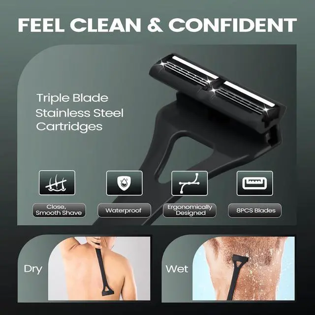 Alt view image 4 of 6 - Foldable & Silicone Back Hair Body Shaver Refill Cartridges,3 Blade Razor for Men, 10 Razors Included
