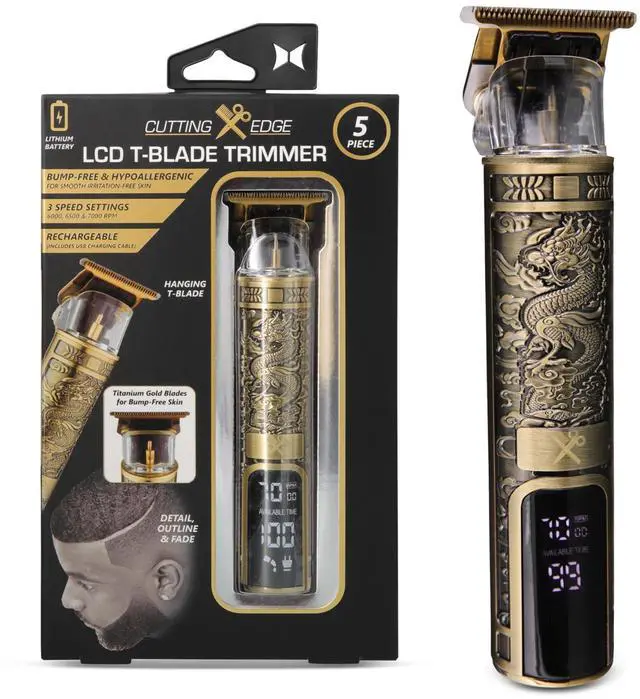 Main image of T-Blade Trimmer for Men, Hypoallergenic T-Blade Trimmer with 4 Guide Combs (1 2 3 4mm) LCD Screen, Rechargeable 120 Minute Run-Time, Bump-Free & Irritation-Free, Dragon Ergonomic Design