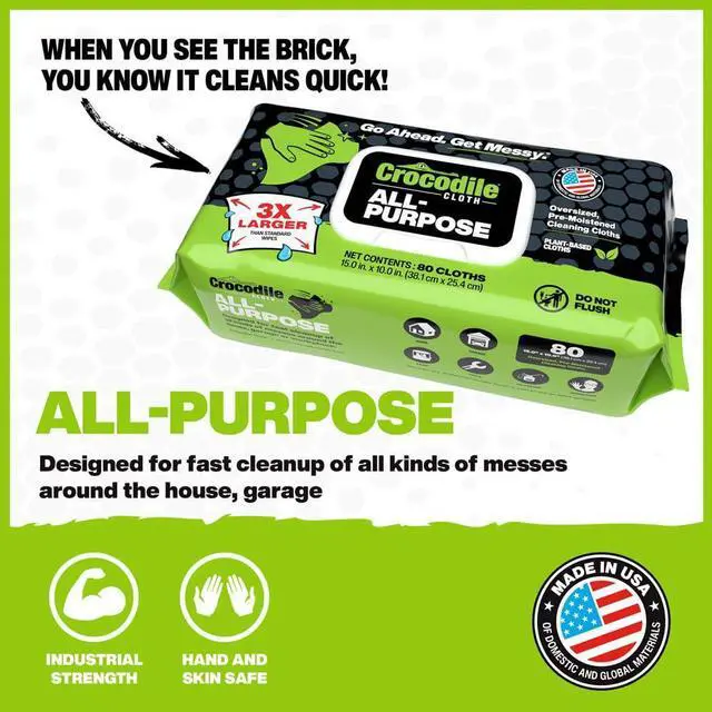 Alt view image 2 of 6 - All-Purpose Cleaning Wipes 80 Count, 15"x10" Extra Large Plant-Based Disposable Cloths Moist, Absorbent, Safe on Skin, Multi-Surface Use