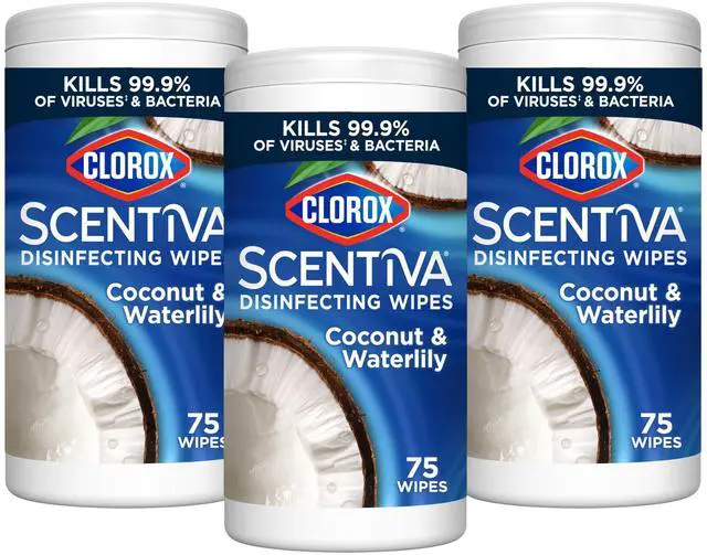 Main image of Scentiva Disinfecting Wipes, Coconut and Waterlily, 75 Count (Pack of 3)