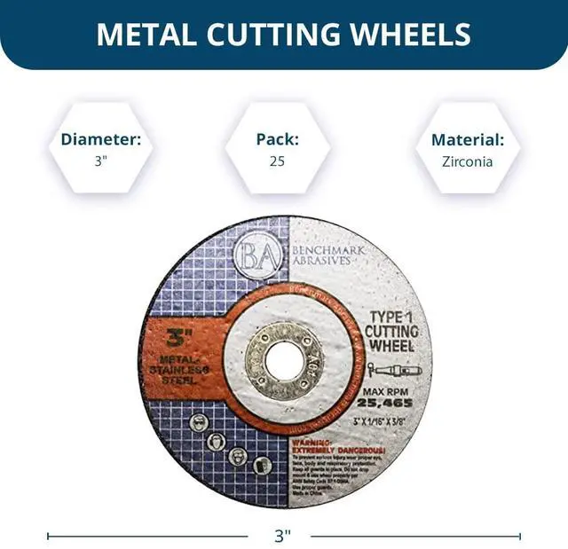 Alt view image 5 of 6 - 3 Inch Aluminum Oxide Thin Type 1 Grinder Cut Off Wheels, 1/16" Thick 3/8" Arbor for Metal and Stainless Steel Die Grinder Cutting Disc, Grinding Cutting Wheel - 25 Pack