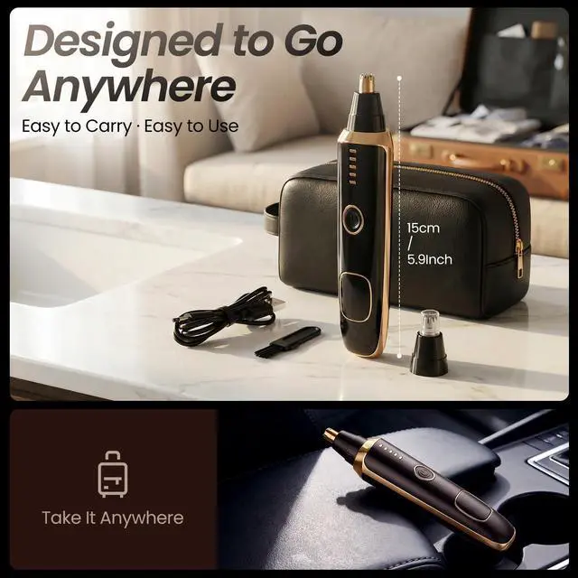 Alt view image 5 of 7 - Nose & Ear Hair Trimmer with LED Display for Men and Women, 2026 USB Rechargeable Facial Trimmer Clipper for Easy Cleansing, Portable Painless Grooming Kit,Gift Box Included