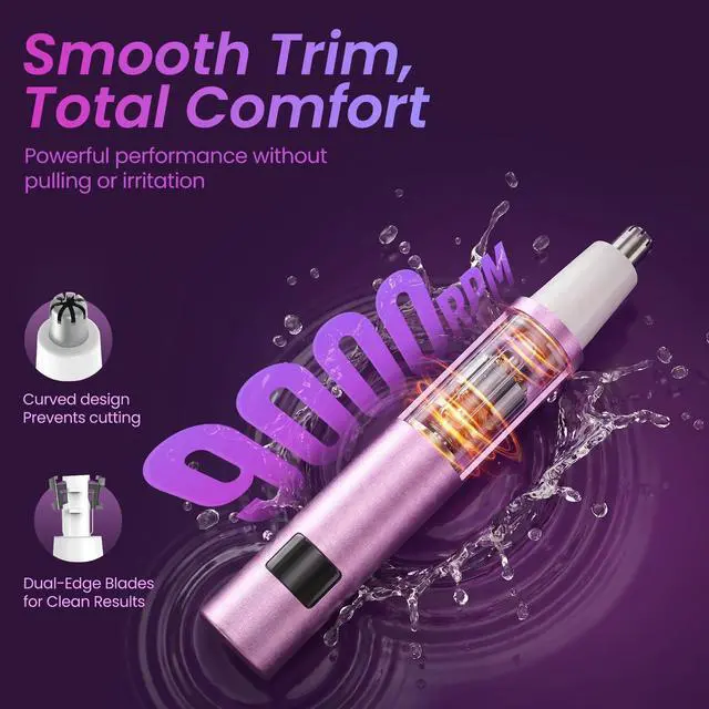Alt view image 5 of 7 - Nose & Ear Hair Trimmer for Women and Men, 2026 Painless USB Rechargeable Facial & Eyebrow Trimmer Clipper with LED Display for Easy Cleansing, Portable Grooming Kit,Gift Box Included (Purple)