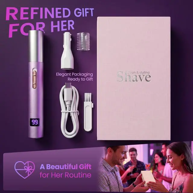 Alt view image 6 of 7 - Nose & Ear Hair Trimmer for Women and Men, 2026 Painless USB Rechargeable Facial & Eyebrow Trimmer Clipper with LED Display for Easy Cleansing, Portable Grooming Kit,Gift Box Included (Purple)