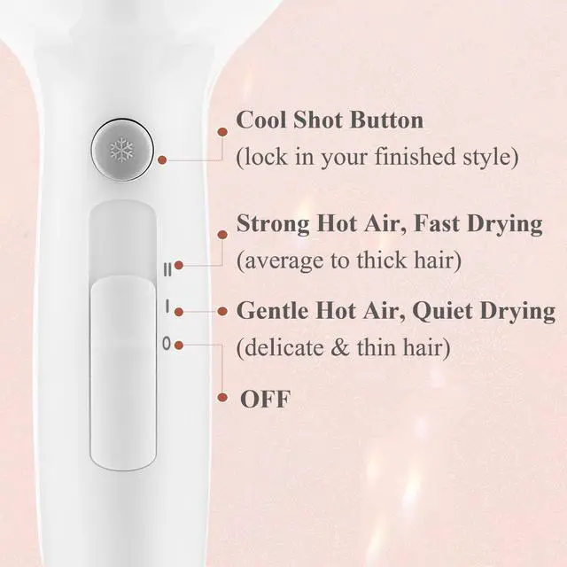 Alt view image 5 of 7 - 1875W Compact Hair Blow Dryer with Diffuser & Concentrator, White