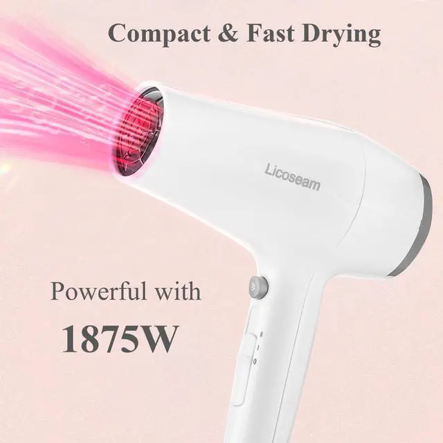 Alt view image 6 of 7 - 1875W Compact Hair Blow Dryer with Diffuser & Concentrator, White