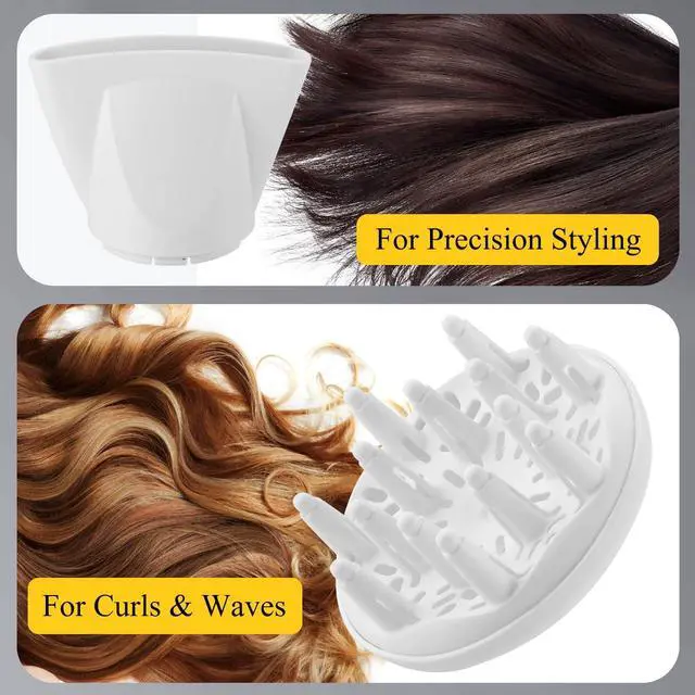 Alt view image 4 of 7 - 1875W Compact Hair Blow Dryer with Diffuser & Concentrator, White