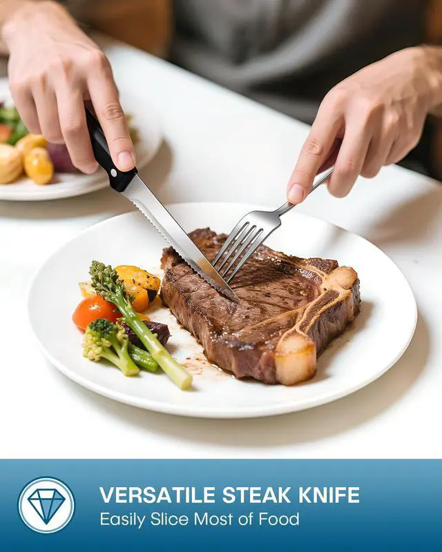 Alt view image 3 of 6 - 24-Piece Silverware Set with Steak Knives, Food-Grade Stainless Steel Flatware Set for 4 Mirror Polished Cutlery Utensil Sets Include Forks Spoons and Knives Set Dishwasher Safe