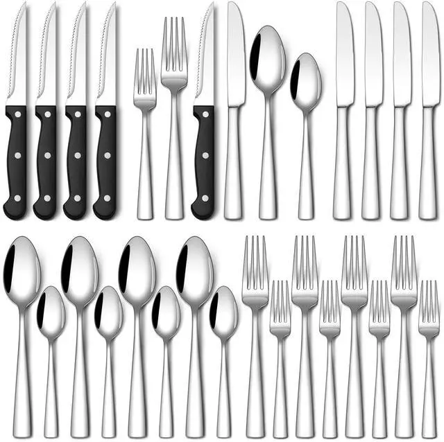 Main image of 24-Piece Silverware Set with Steak Knives, Food-Grade Stainless Steel Flatware Set for 4 Mirror Polished Cutlery Utensil Sets Include Forks Spoons and Knives Set Dishwasher Safe