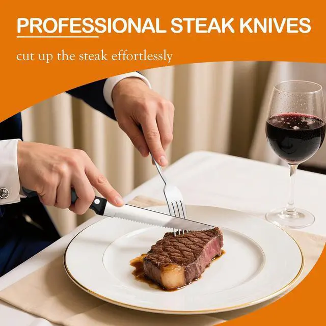Alt view image 4 of 7 - Silverware Set for 4 with Steak Knives, 24-Piece Flatware Cutlery Set, Stainless Steel Spoons Forks and Knives Sets, Mirror Finished Utensil Sets Dishwasher Safe for Home Restaurant