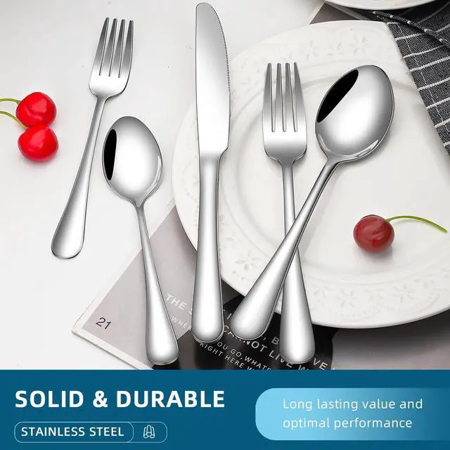 Alt view image 2 of 5 - 40 Piece Silverware Set for 8,Stainless Steel Cutlery Flatware Set,Mirror Polished Kitchen Utensils Set,Steak Knife Fork and Spoon Set for Home,Kitchen and Restaurant Use, Dishwasher Safe