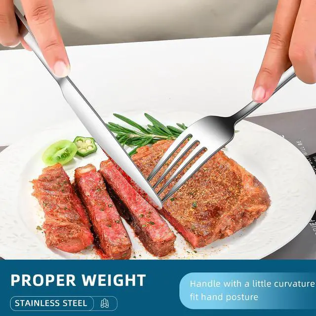 Alt view image 4 of 5 - 40 Piece Silverware Set for 8,Stainless Steel Cutlery Flatware Set,Mirror Polished Kitchen Utensils Set,Steak Knife Fork and Spoon Set for Home,Kitchen and Restaurant Use, Dishwasher Safe