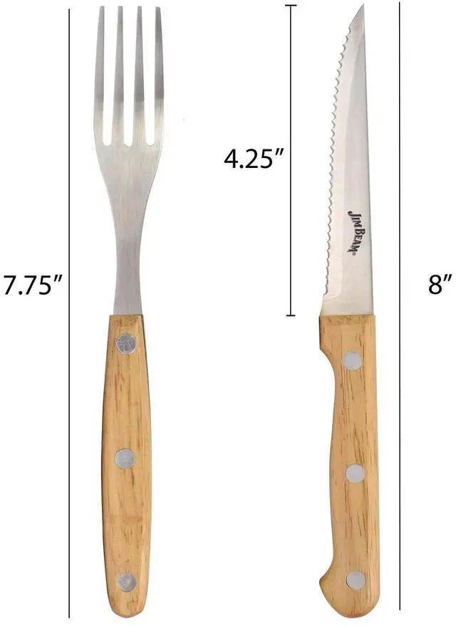 Alt view image 2 of 5 - Set of 8 Ideal, Chicken, Pork and More-Steak Knives and Forks Made of Stainless Steel Blade and Contoure, Medium, Light Brown, JB0208