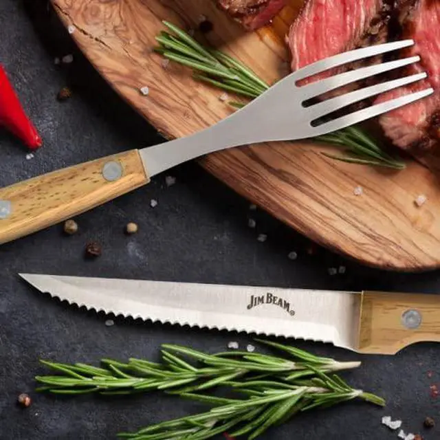 Alt view image 4 of 5 - Set of 8 Ideal, Chicken, Pork and More-Steak Knives and Forks Made of Stainless Steel Blade and Contoure, Medium, Light Brown, JB0208