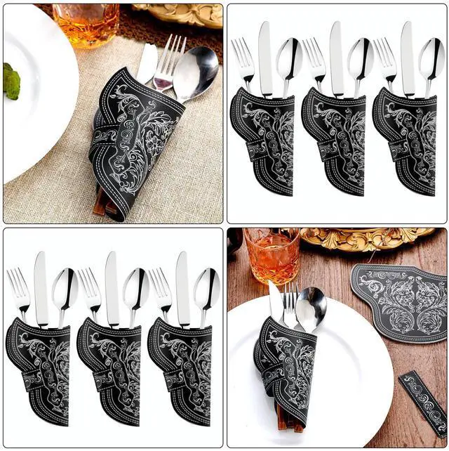 Alt view image 2 of 4 - 24 Pcs Cowboy Holster Silverware Holsters Knife and Fork Silverware Sleeves Vintage Utensil Pouch Bags for Western Party Easter Decorations Home Church Party
