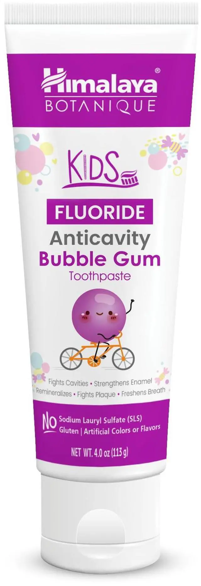 Main image of Botanique Kids Fluoride Anticavity Toothpaste, Bubble Gum Flavor, Fluoride Toothpaste, Helps Prevents Cavities, Vegan, SLS Free, No Artificial Colors or Flavors, Gluten Free, 4 oz (113 g)