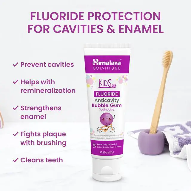 Alt view image 3 of 6 - Botanique Kids Fluoride Anticavity Toothpaste, Bubble Gum Flavor, Fluoride Toothpaste, Helps Prevents Cavities, Vegan, SLS Free, No Artificial Colors or Flavors, Gluten Free, 4 oz (113 g)