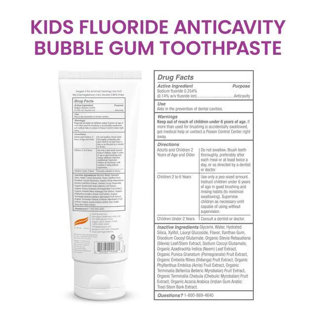 Alt view image 2 of 6 - Botanique Kids Fluoride Anticavity Toothpaste, Bubble Gum Flavor, Fluoride Toothpaste, Helps Prevents Cavities, Vegan, SLS Free, No Artificial Colors or Flavors, Gluten Free, 4 oz (113 g)