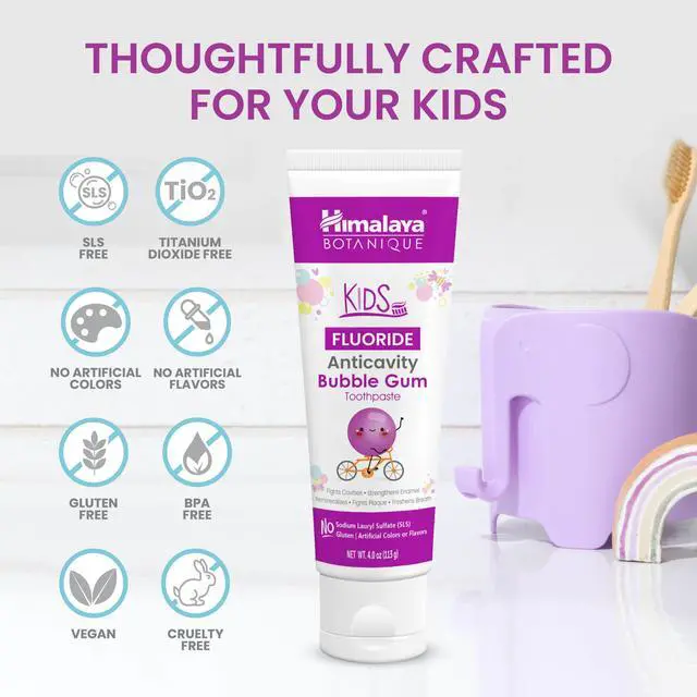 Alt view image 4 of 6 - Botanique Kids Fluoride Anticavity Toothpaste, Bubble Gum Flavor, Fluoride Toothpaste, Helps Prevents Cavities, Vegan, SLS Free, No Artificial Colors or Flavors, Gluten Free, 4 oz (113 g)