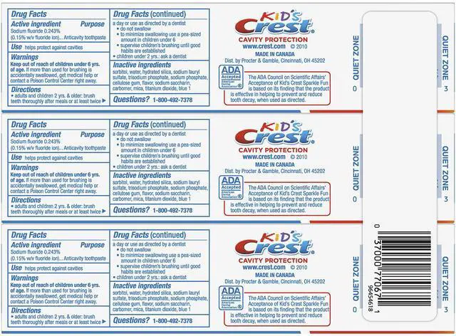 Main image of Kid's Cavity Protection Toothpaste, Crest Kids Toothpaste, For Children And Toddlers 2+, Sparkle Fun, 4.6 Oz (Pack of 3), Toothpaste For Kids, Packaging may vary