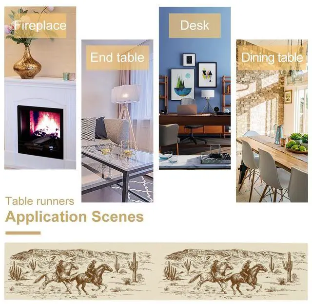Alt view image 5 of 7 - Cotton Linen Table Runner Western Kitchen Knife Fork Rectangle Table Collection American Wild West Desert with Cowboys Table Setting Decorations for Dinner Wedding Birthday Party 13x90Inch