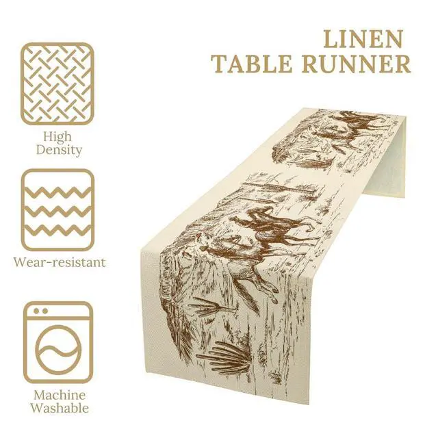 Alt view image 3 of 7 - Cotton Linen Table Runner Western Kitchen Knife Fork Rectangle Table Collection American Wild West Desert with Cowboys Table Setting Decorations for Dinner Wedding Birthday Party 13x90Inch