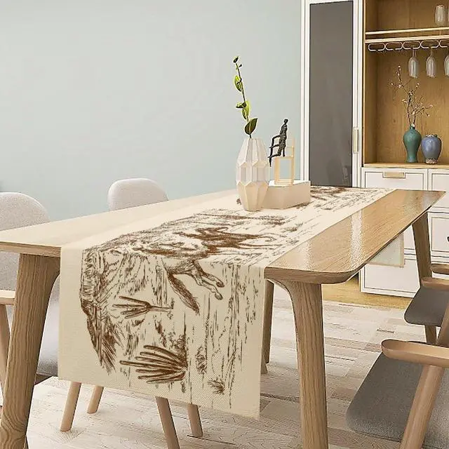 Alt view image 6 of 7 - Cotton Linen Table Runner Western Kitchen Knife Fork Rectangle Table Collection American Wild West Desert with Cowboys Table Setting Decorations for Dinner Wedding Birthday Party 13x90Inch