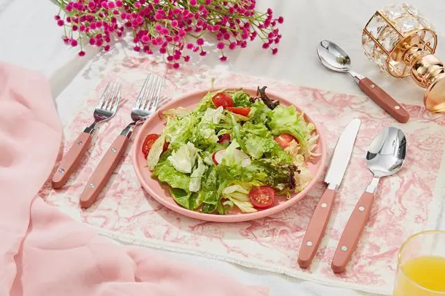 Alt view image 3 of 7 - Silverware Set, Retro/Rivet Colorful Stainless Steel Tableware Kitchen Flatware Set Utensils, Includes Dinner Knives, Forks, Spoons, Salad Forks & Dessert Spoons (Brown, 20 Pieces)