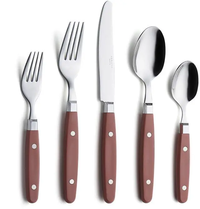 Main image of Silverware Set, Retro/Rivet Colorful Stainless Steel Tableware Kitchen Flatware Set Utensils, Includes Dinner Knives, Forks, Spoons, Salad Forks & Dessert Spoons (Brown, 20 Pieces)