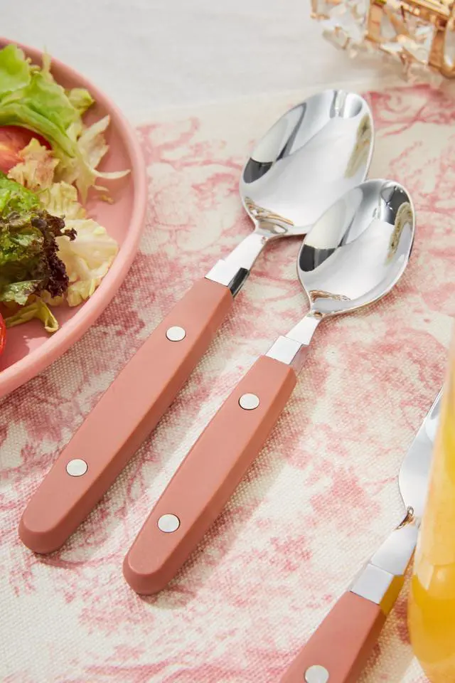 Alt view image 6 of 7 - Silverware Set, Retro/Rivet Colorful Stainless Steel Tableware Kitchen Flatware Set Utensils, Includes Dinner Knives, Forks, Spoons, Salad Forks & Dessert Spoons (Brown, 20 Pieces)