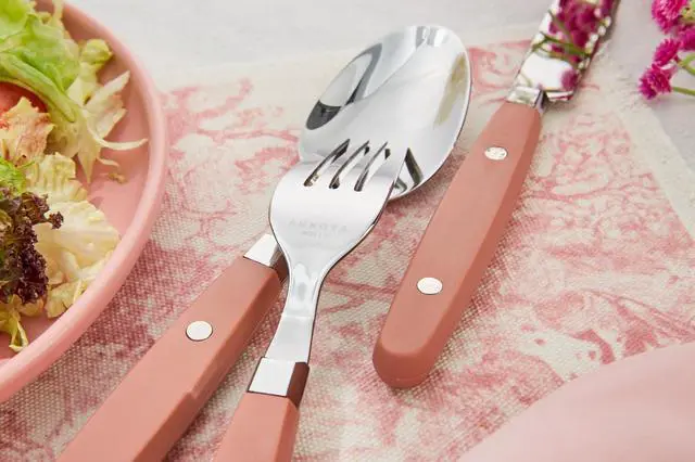 Alt view image 7 of 7 - Silverware Set, Retro/Rivet Colorful Stainless Steel Tableware Kitchen Flatware Set Utensils, Includes Dinner Knives, Forks, Spoons, Salad Forks & Dessert Spoons (Brown, 20 Pieces)