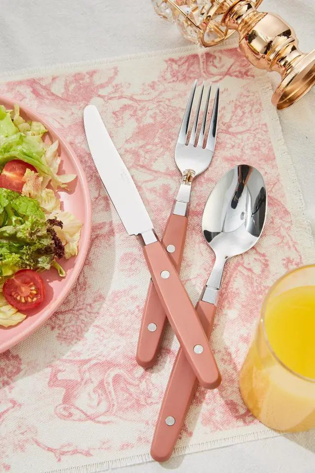 Alt view image 4 of 7 - Silverware Set, Retro/Rivet Colorful Stainless Steel Tableware Kitchen Flatware Set Utensils, Includes Dinner Knives, Forks, Spoons, Salad Forks & Dessert Spoons (Brown, 20 Pieces)