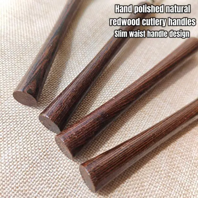 Alt view image 2 of 4 - 4-Piece Wood Handle Stainless Steel Silverware Set,18/10 Stainless Steel/Redwood Material,Flatware - Exquisite/Fancy Knives Forks and Spoons for Kitchen Appliances & Wedding Dinnerware