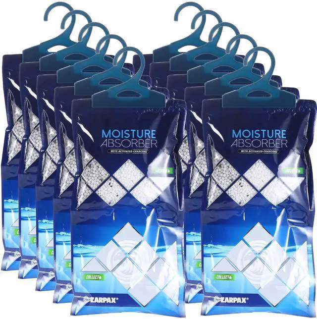 Main image of Hanging Moisture Absorber Activated Charcoal 10.6 oz/300g | Moisture Absorbing Bags for Bathroom, Closet & Kitchen | Removes Moisture, Humidity & Odors | Portable Dehumidifier | Set Of 10