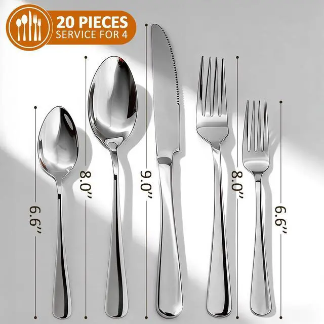 Alt view image 3 of 5 - 20 Piece Silverware Set,for Home,Kitchen,Restaurant.Flatware Set,Stainless Steel Cutlery Utensil Set include Forks,Knives,Spoons