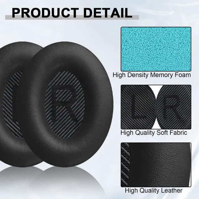 Alt view image 4 of 7 - Replacement Ear Pads for Bose QC35 & QC35II Headphones-Black&Black | Earpads for Bose QuietComfort 35 & 35ii, QC15/QC25/QC2, SoundTrue/SoundLink Around-Ear I/II, AE2/AE2i Ear Cushions Ear Covers