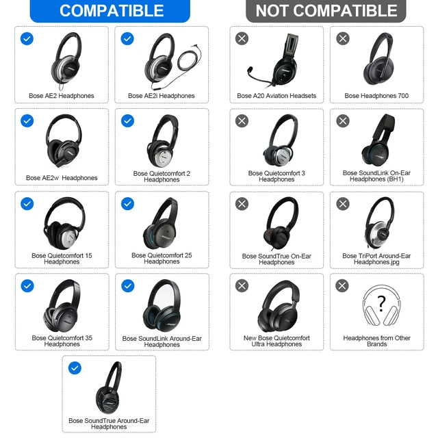 Alt view image 2 of 7 - Replacement Ear-Pads Cushions for Bose QuietComfort QC-35 QC-35-ii QC-25 QC-15 QC-2 Headphone, Ae2/Ae2i/Ae2W SoundLink SoundTrue Around-Ear, with Soft Protein Leather, Added Thickness