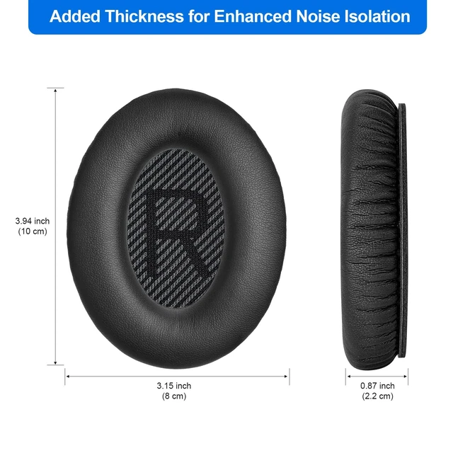 Alt view image 5 of 7 - Replacement Ear-Pads Cushions for Bose QuietComfort QC-35 QC-35-ii QC-25 QC-15 QC-2 Headphone, Ae2/Ae2i/Ae2W SoundLink SoundTrue Around-Ear, with Soft Protein Leather, Added Thickness