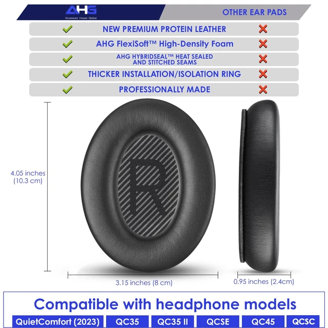 Alt view image 5 of 7 - Replacement QC Ear Pad and Headband Pad Kit Cushion. Compatible with Bose QuietComfort (2023) QC45 QC35 QC35 II QCSC QCSE Wireless Noise Cancelling Headphones (Black)