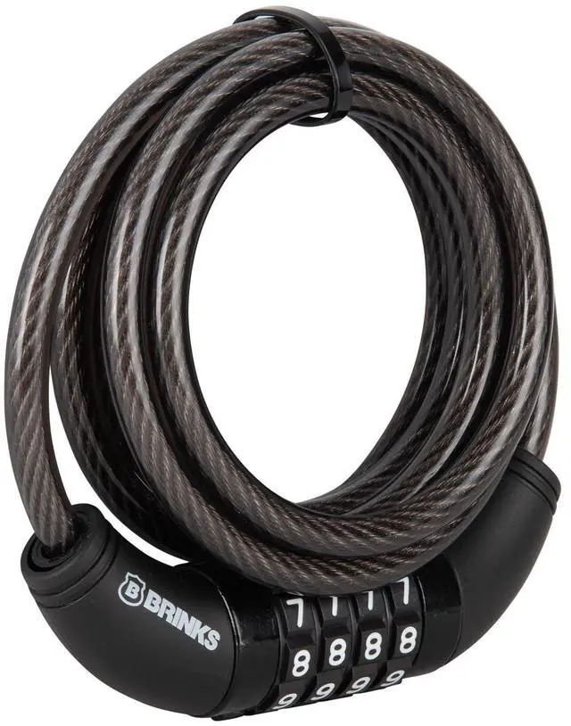 Main image of 6 ft Outdoor Bike Lock Cable, Anti Theft Self-Coiling Design, Resettable 4-Dial Combination, 5/16" Weather-Resistant Vinyl Coating for Bikes