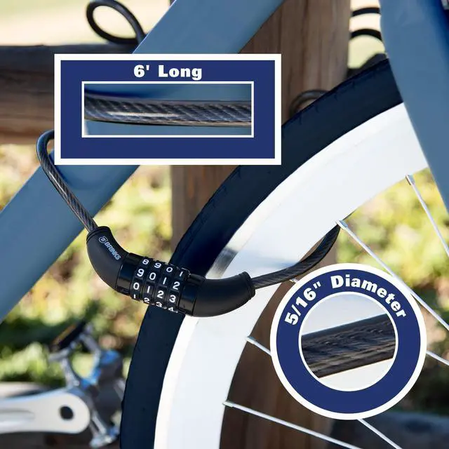 Alt view image 4 of 6 - 6 ft Outdoor Bike Lock Cable, Anti Theft Self-Coiling Design, Resettable 4-Dial Combination, 5/16" Weather-Resistant Vinyl Coating for Bikes
