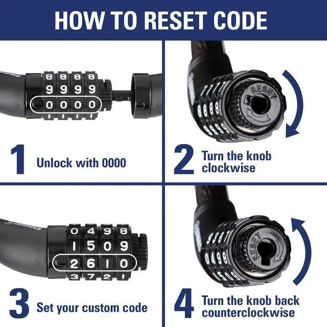 Alt view image 2 of 6 - 6 ft Outdoor Bike Lock Cable, Anti Theft Self-Coiling Design, Resettable 4-Dial Combination, 5/16" Weather-Resistant Vinyl Coating for Bikes