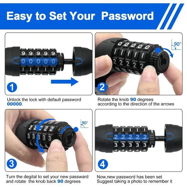 Alt view image 6 of 7 - Bike Chain Lock, 5 Digit Combination Heavy Duty Anti Theft Bicycle Chain Lock, 3.2/4.27/5Ft Long Security Resettable Bike Locks for Bike, Bicycle, Scooter, Motorcycle, Door, Gate, Fence