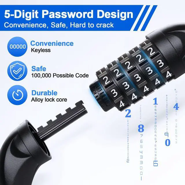 Alt view image 3 of 7 - Bike Chain Lock, 5 Digit Combination Heavy Duty Anti Theft Bicycle Chain Lock, 3.2/4.27/5Ft Long Security Resettable Bike Locks for Bike, Bicycle, Scooter, Motorcycle, Door, Gate, Fence